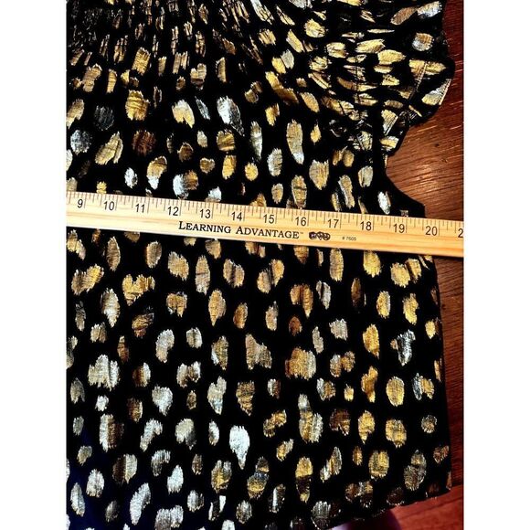 Rebecca Taylor Black Gold Metallic Spotted Silk Off Shoulder Ruffle Top Size S - Picture 8 of 11